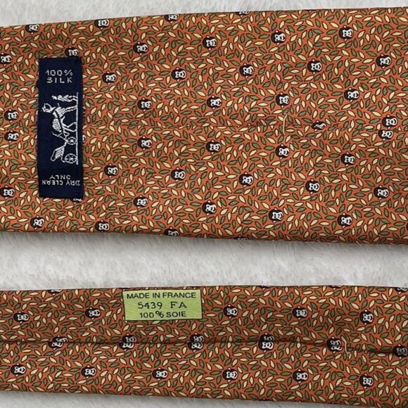 100% REAL HERMES TIE ~ ORANGE w FUN MONKEY APES HIDING IN THE BUSH TREES XL - Picture 5 of 6